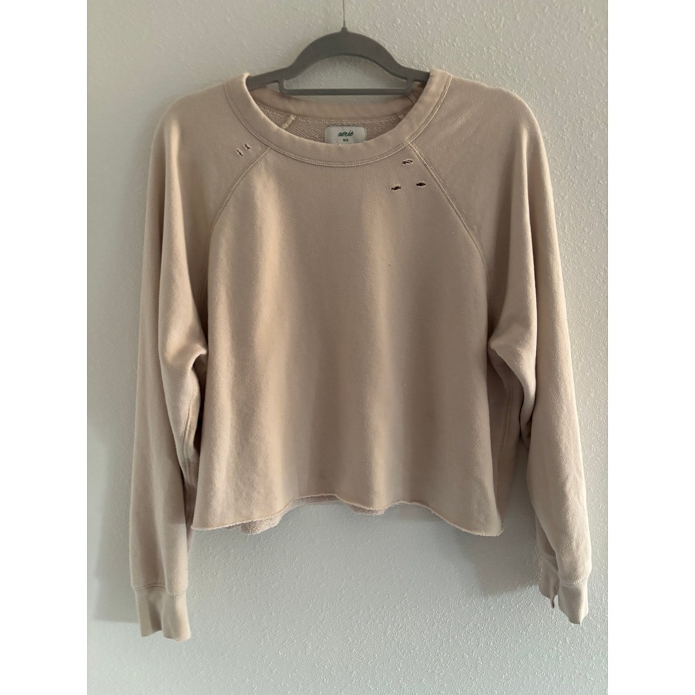 Aerie Crewneck Womens Size Medium Tan Cropped Sweatshirt Oversized Cozy